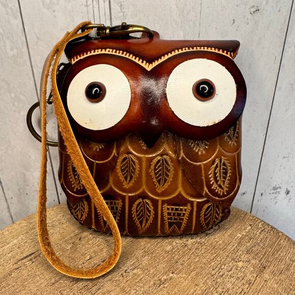 Genuine Leather Owl Wristlet Wallet Leather Coin Purse NEW FAST SHIP - Picture 2 of 8